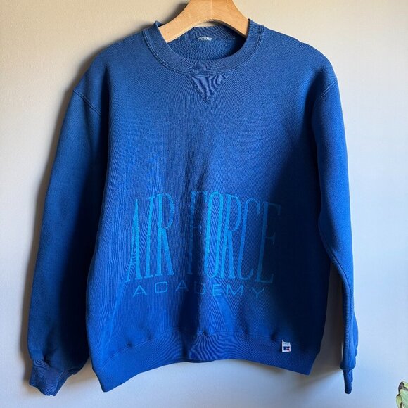 Vintage Russel Air Force Academy Screen Printed Blue Crewneck Sweater Size Small - Picture 1 of 4